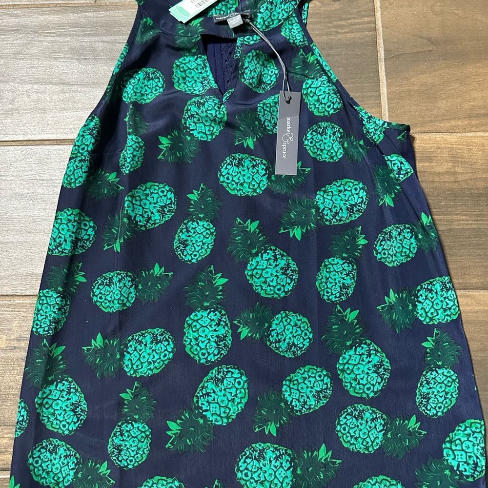 Market & Spruce Navy Top with Green Pineapple Print
